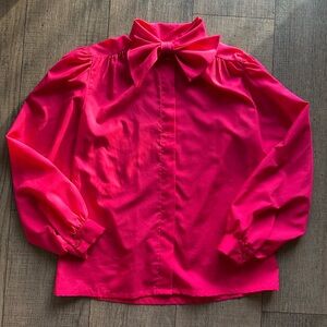 Vintage hot pink blouse with neck bow tie size 10